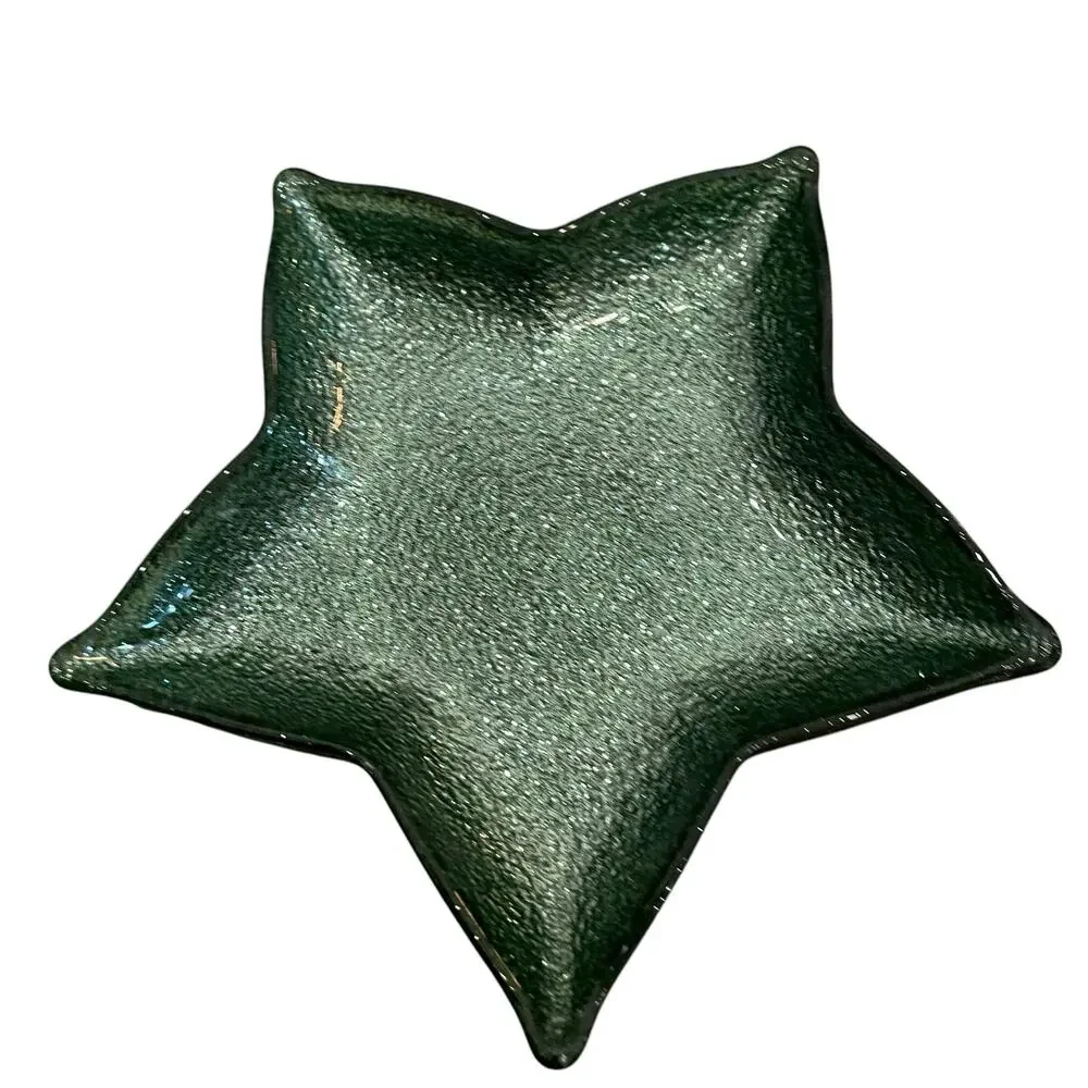Akcam Green Glitter Star Shaped Glass Christmas Appetizer Plates 7